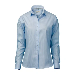 OM06 Light blue/white stribet stretch oxford