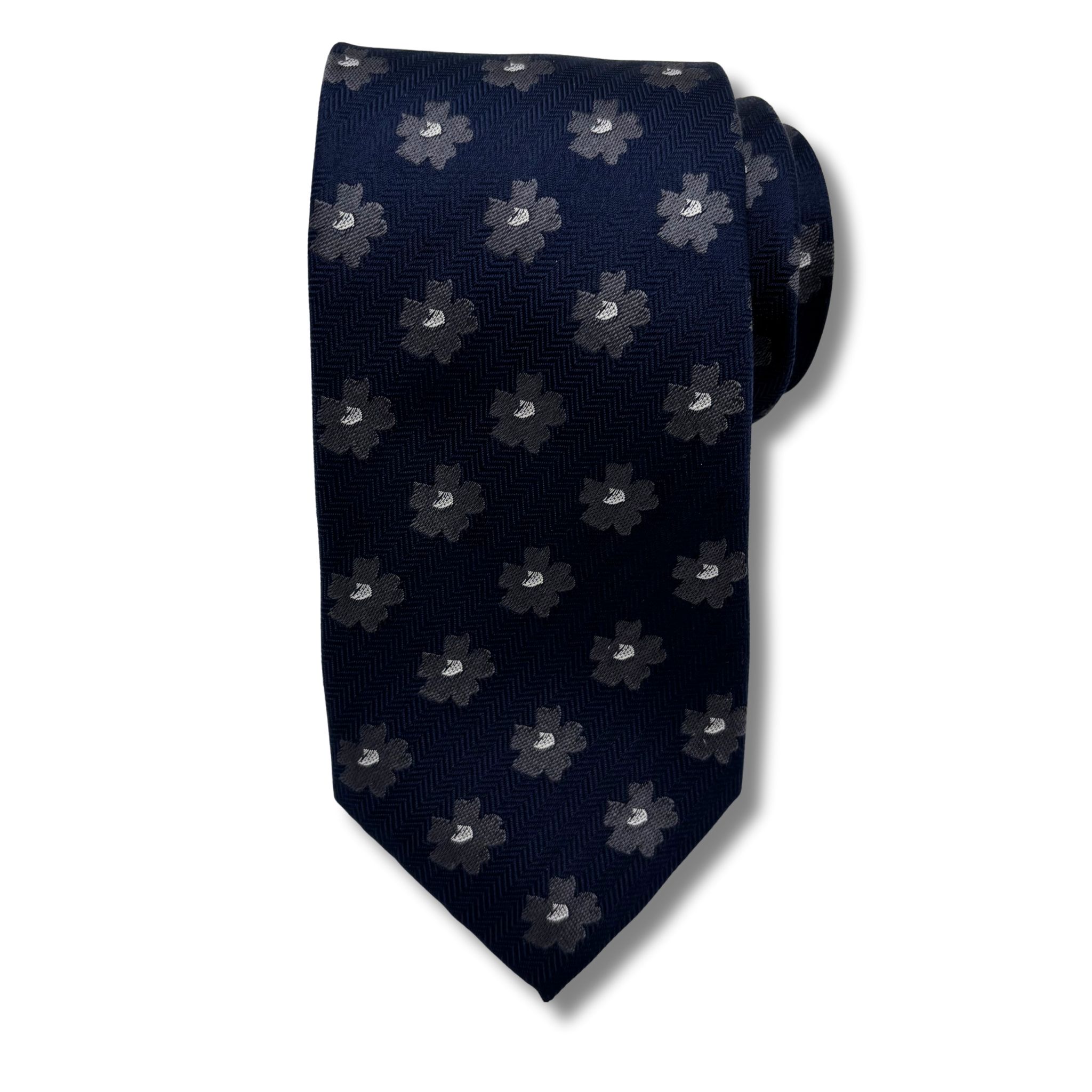 S0023 Navy/grå blomstret slips