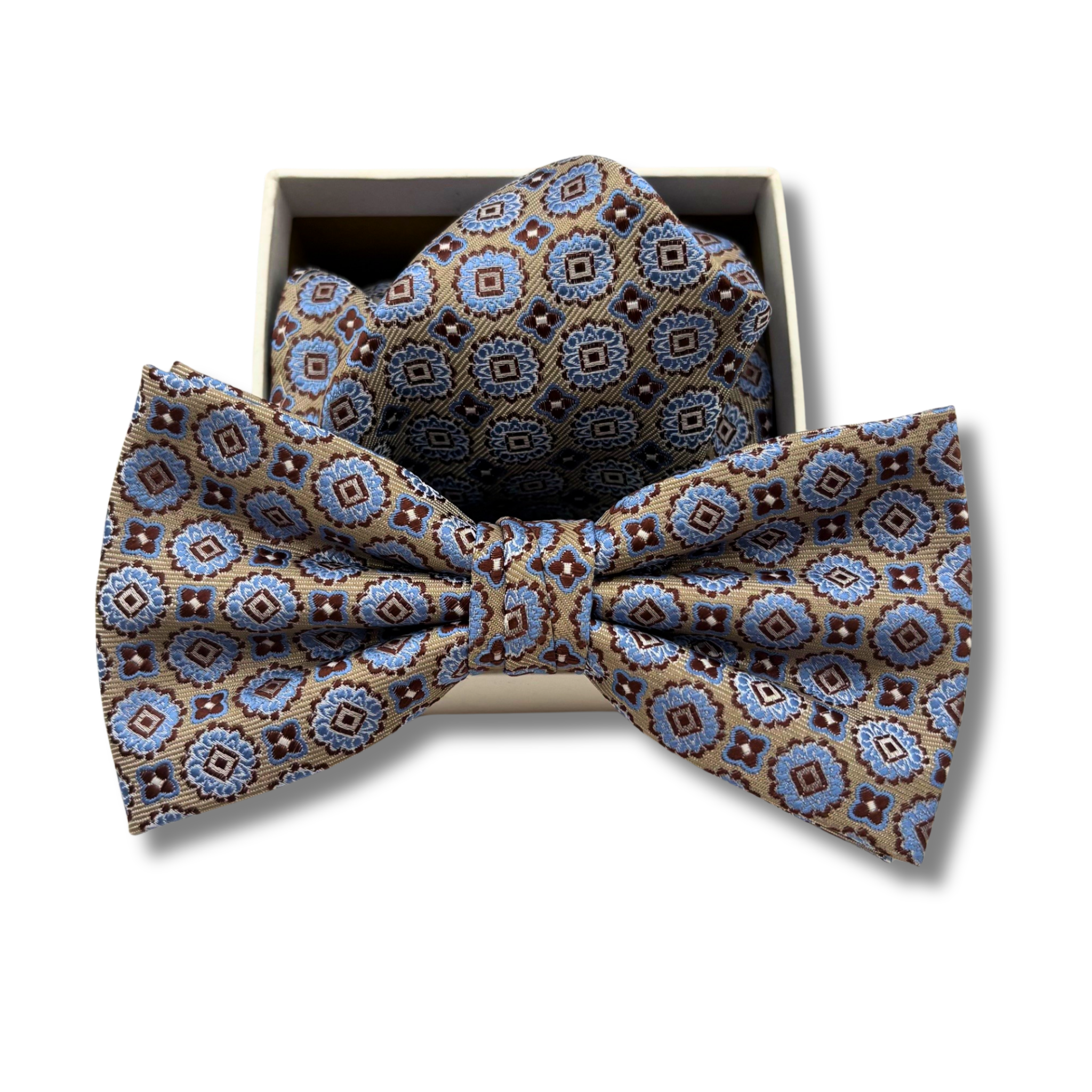 B0024 Sand/Blå Mønstret Butterfly